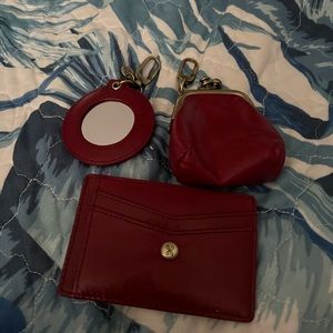 Gorgeous Red Leather Hobo Go change purse/mirror and Id case